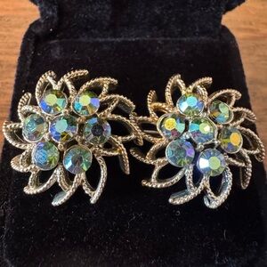 Coro Silver and Blue Floral Earrings